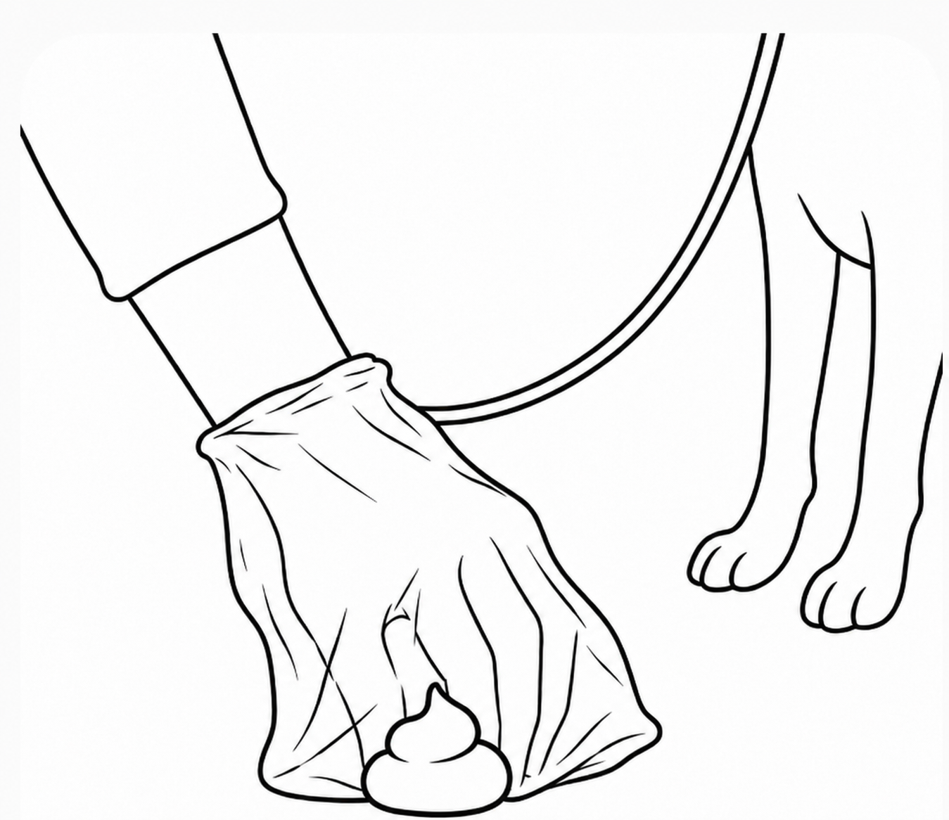 Line drawing showing dog waste being picked up through a bag